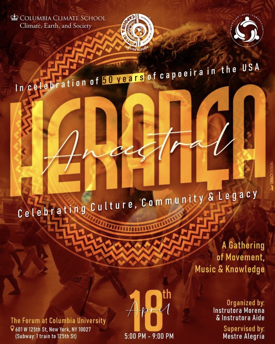 Herança Ancestral: Celebrating Culture, Community, & Legacy, A Gathering of Movement, Music, & Knowledge, April 18 5-9pm, The Forum at Columbia